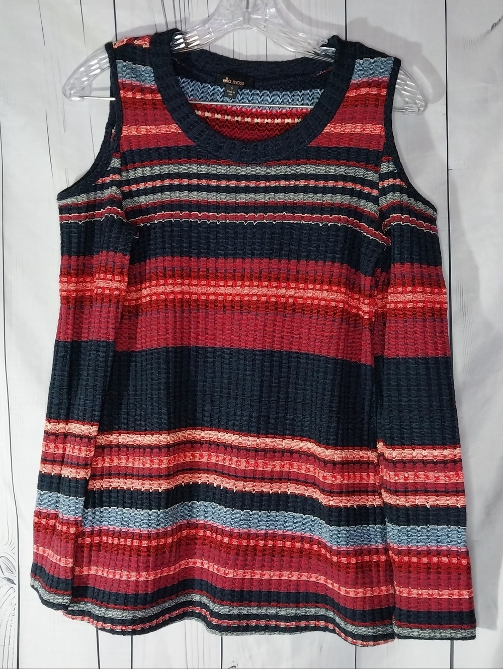Ella Moss Cold Shoulder Striped Waffle Knit Boho Sweater